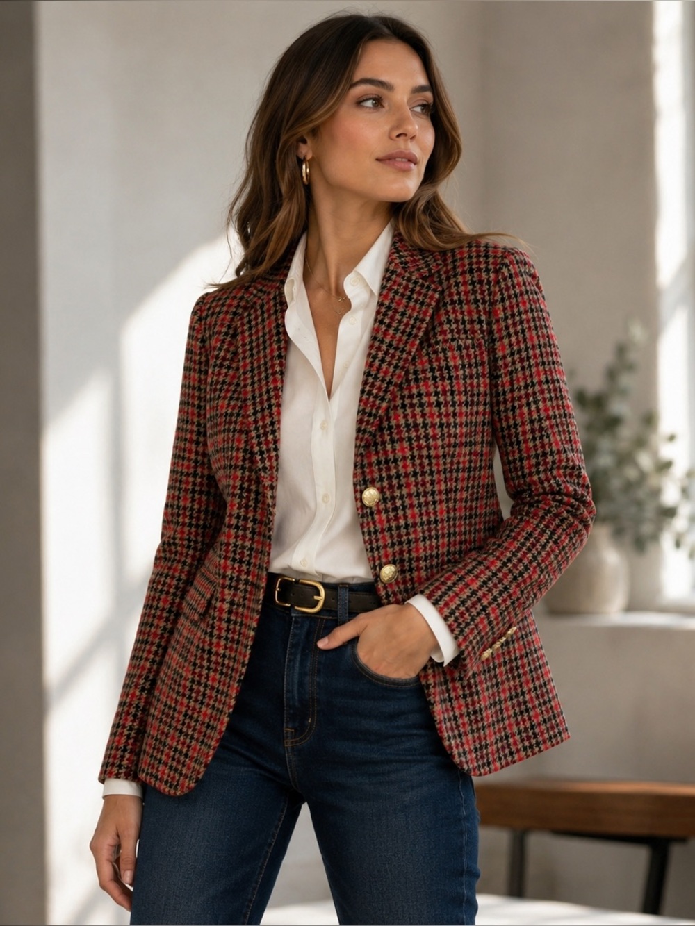 J Crew Women’s Sz 8 Schoolboy Blazer Wool Houndstooth Plaid Preppy Academia